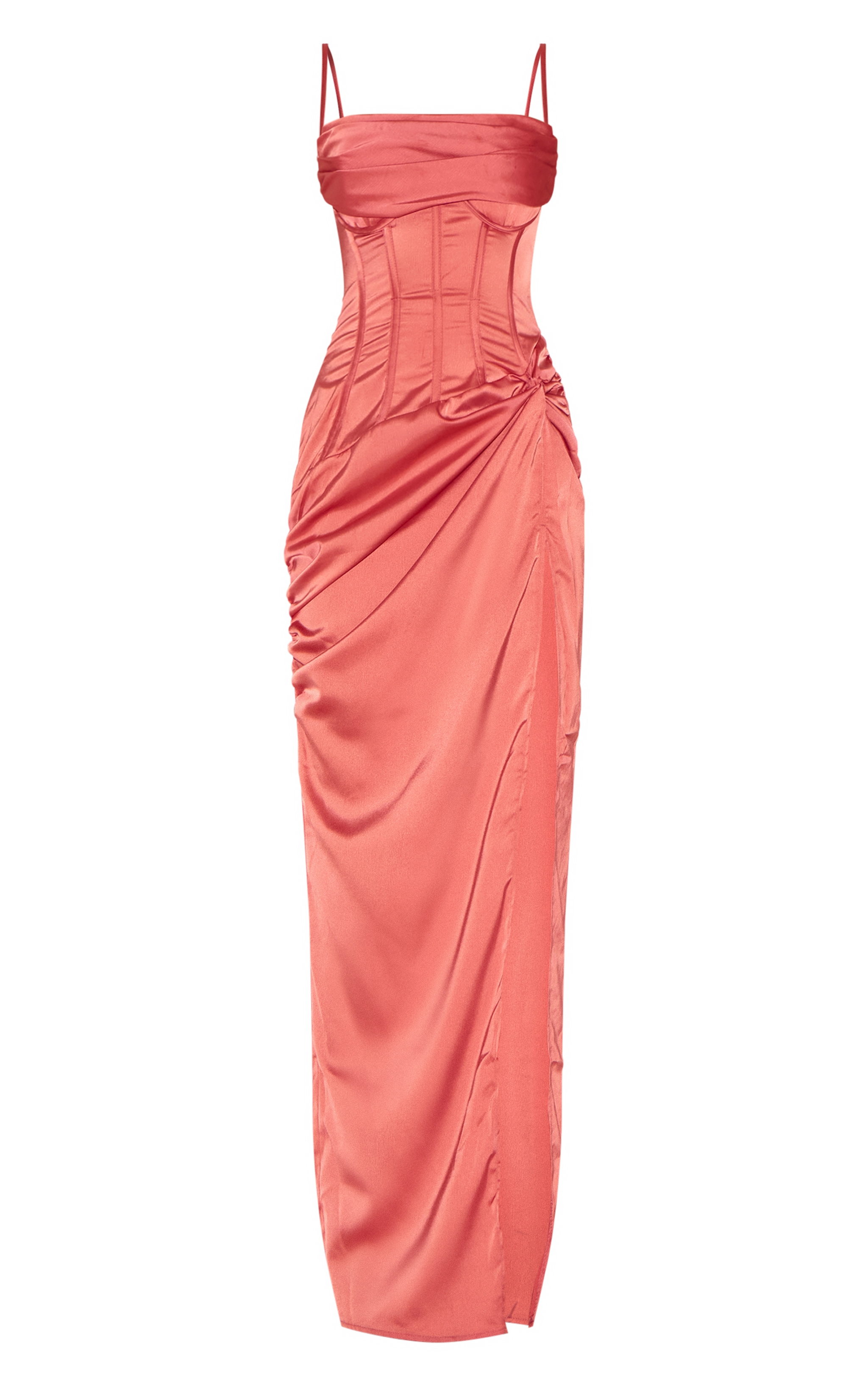 Coral Draped Corset Ruffle Gathered Dress image 5