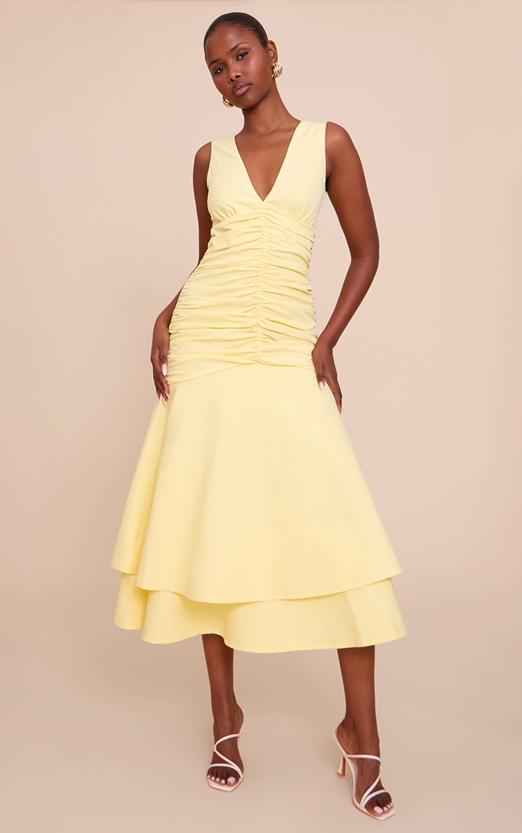 Lemon Woven Ruched Dropped Waist Midaxi Dress image 3