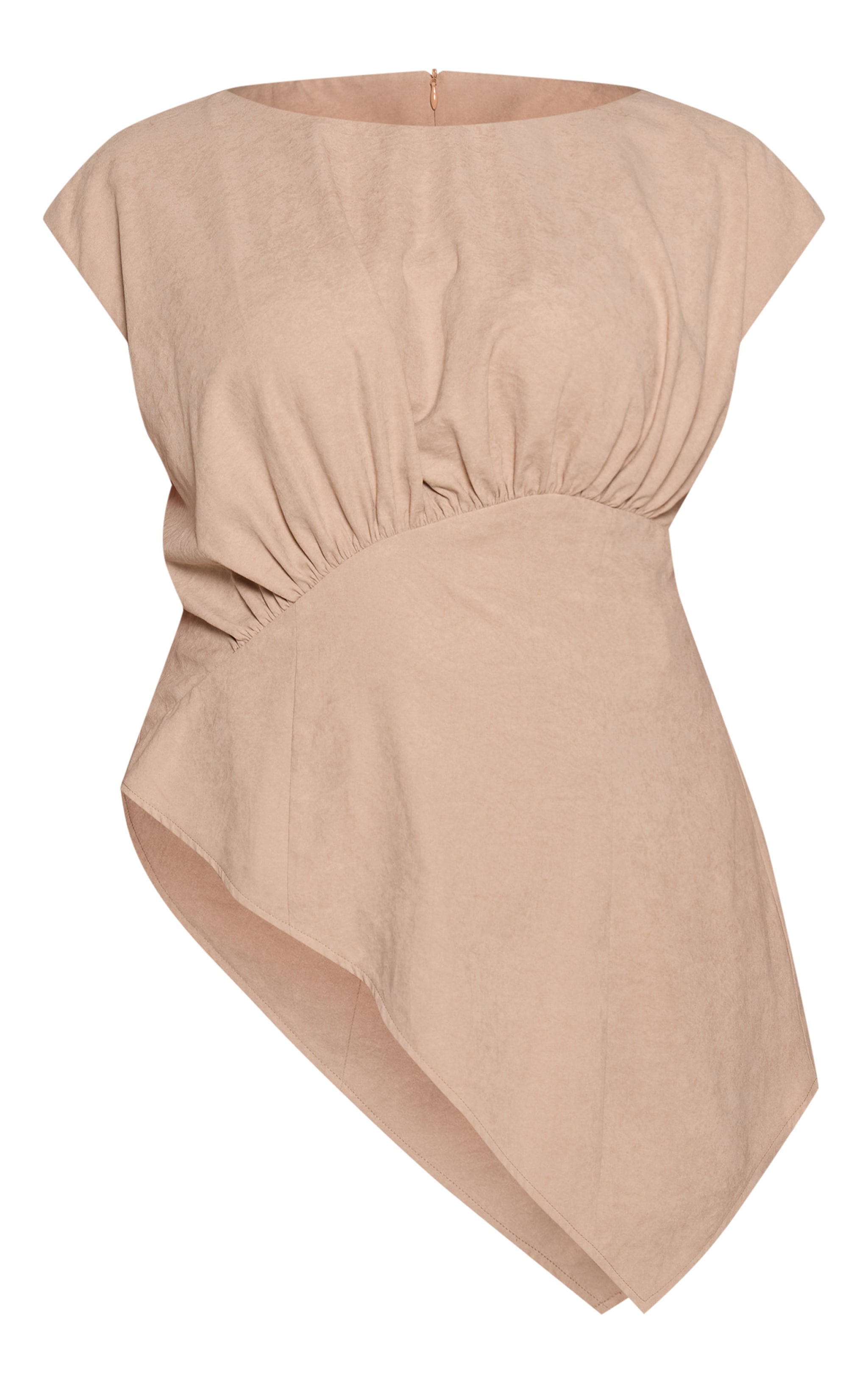 Plus Top ajusté en peau de pêche sable sans manches à détail froncé devant image 5
