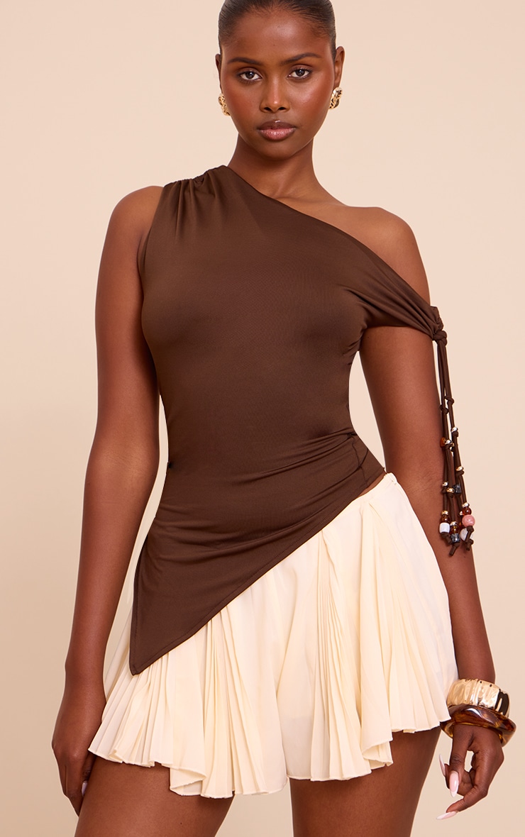 Cream Chiffon Floaty Woven Pleated Skort image 1