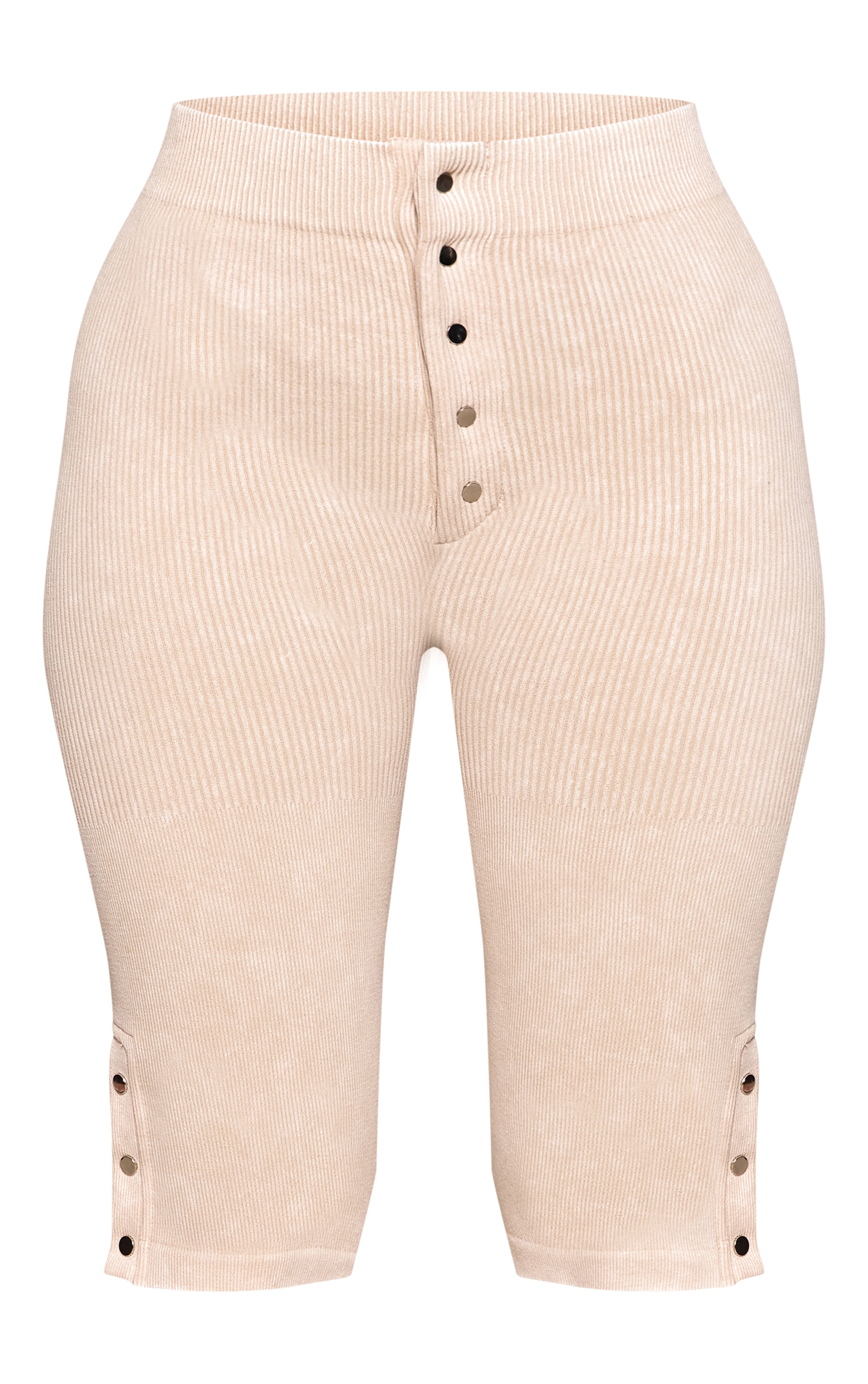 Petite Cream Snatched Rib Popper Detail Capri Pants  image 5