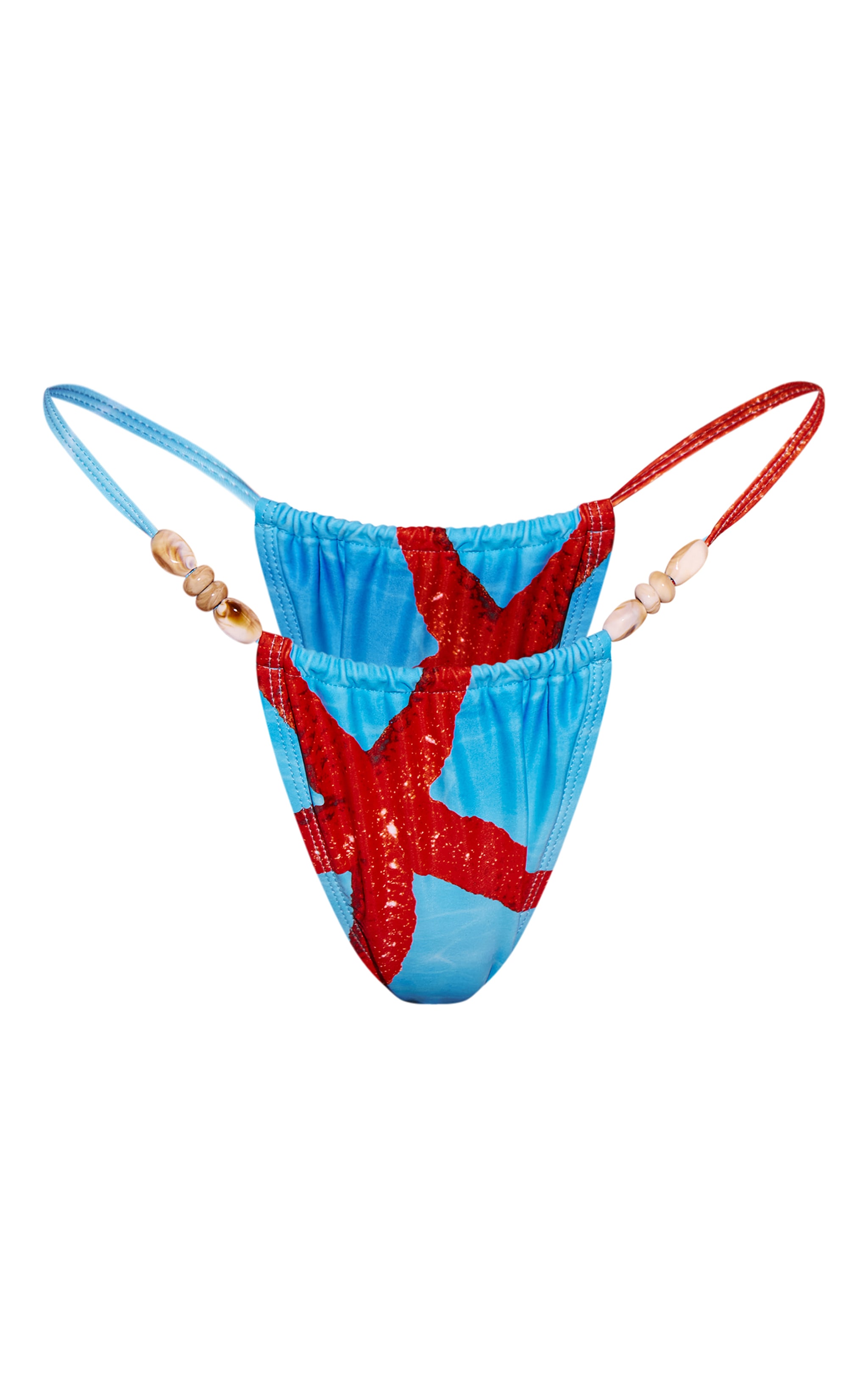 Blue Starfish Print Stone Trim Triangle Bikini Bottoms image 1