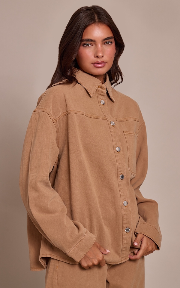 Toffee Oversized Single Pocket Denim Shirt