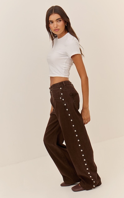 Chocolate Side Studded High Waist Jeans
