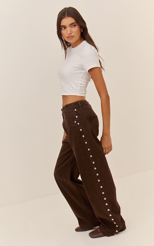 Chocolate Side Studded High Waist Jeans