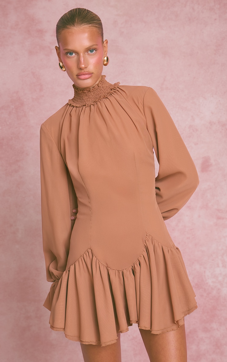 Peach Chiffon Frill Hem Shift Dress image 1
