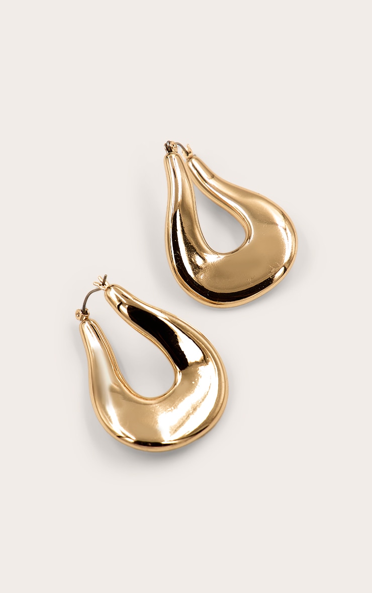 Gold Thick Abstract Twist Hoop Earrings image 3
