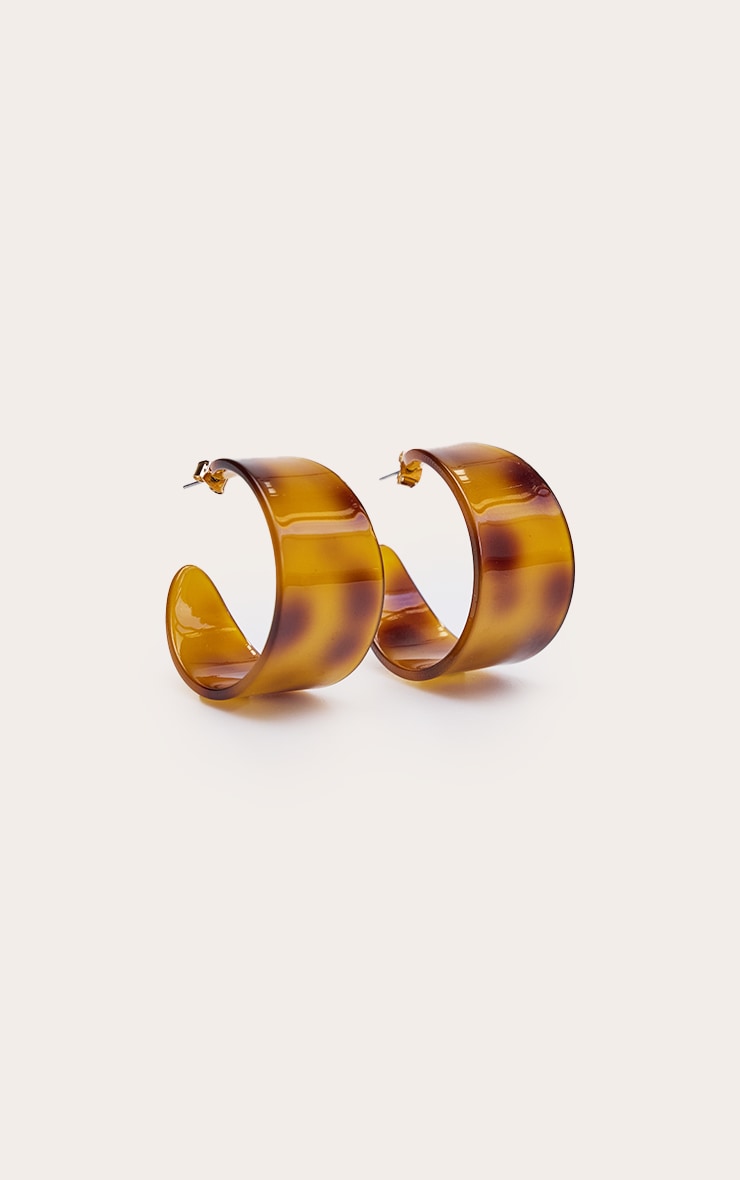 Tortoiseshell Resin Chunky Curved Hoop Earrings image 3