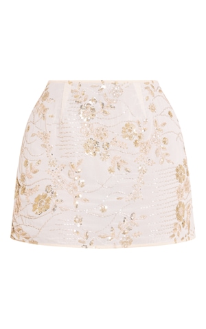 Shape Nude Floral Sequin Mini Skirt | Shape | PrettyLittleThing CA