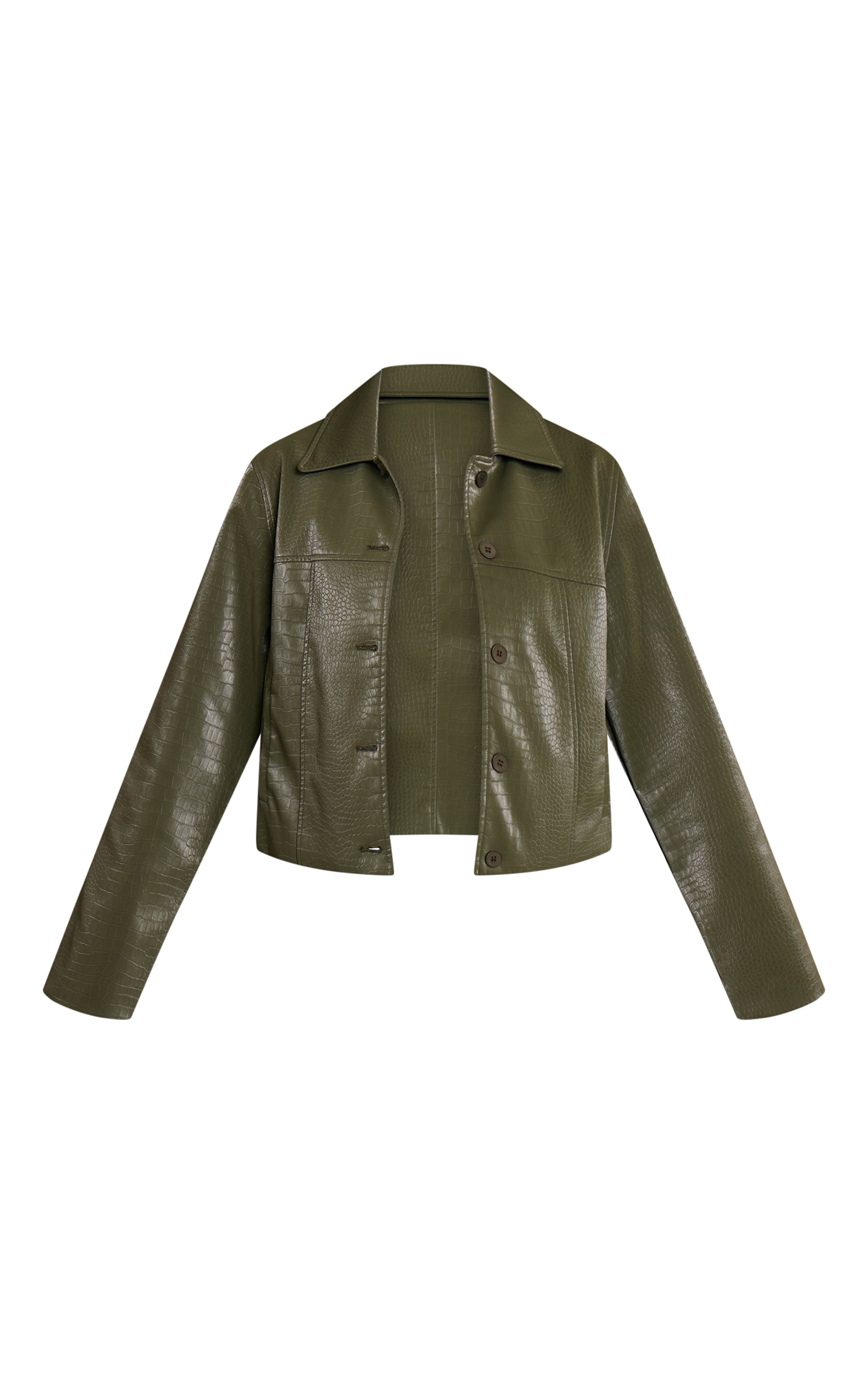 Khaki Faux Leather Croc Button Jacket image 5