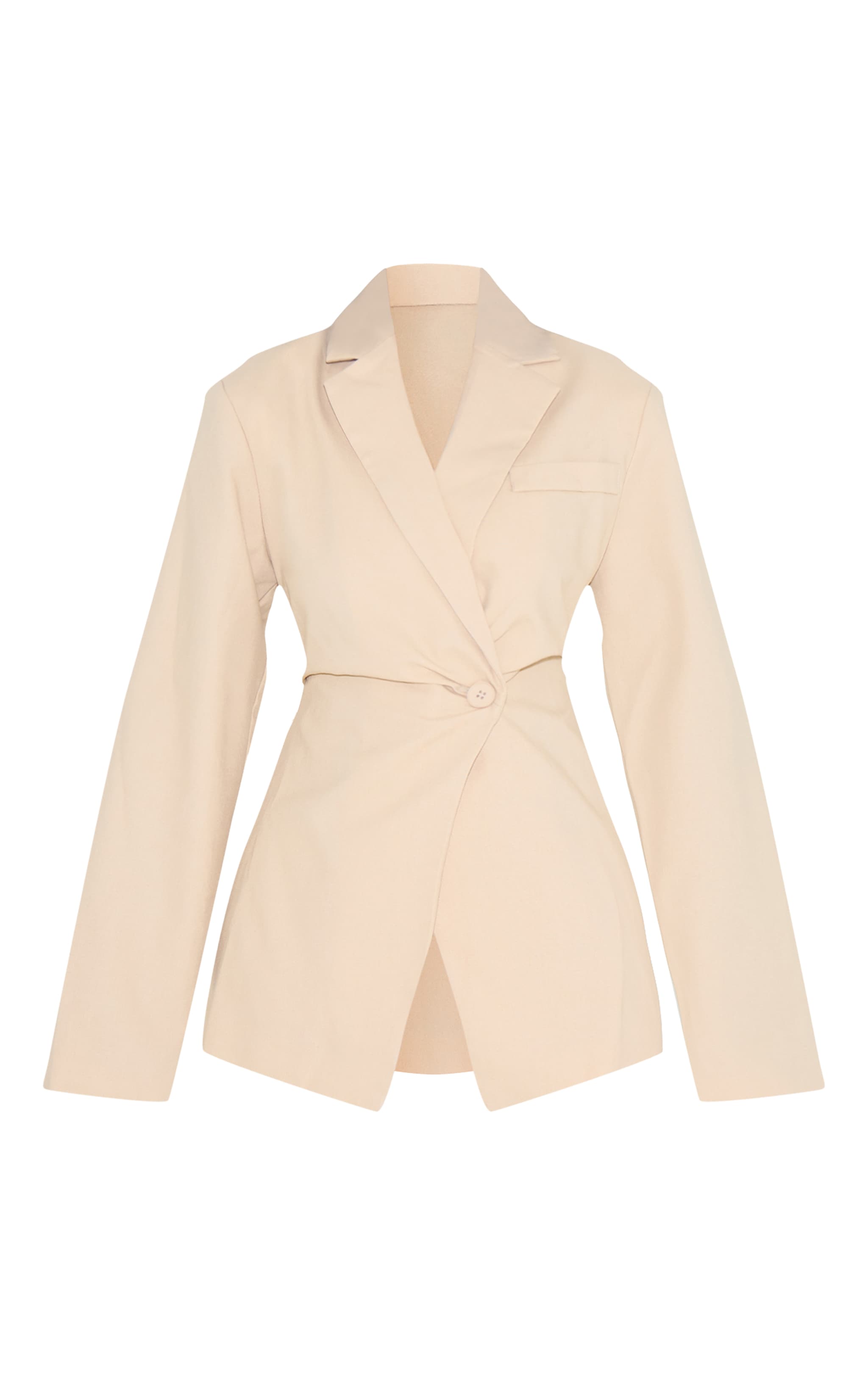 Beige Linen Look Tailored Cinched Waist Blazer image 5