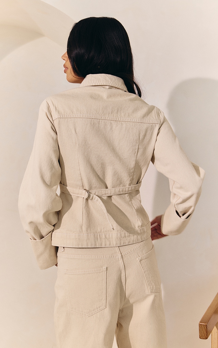 Ecru Turn Up Cuff Cinched Back Denim Jacket image 4
