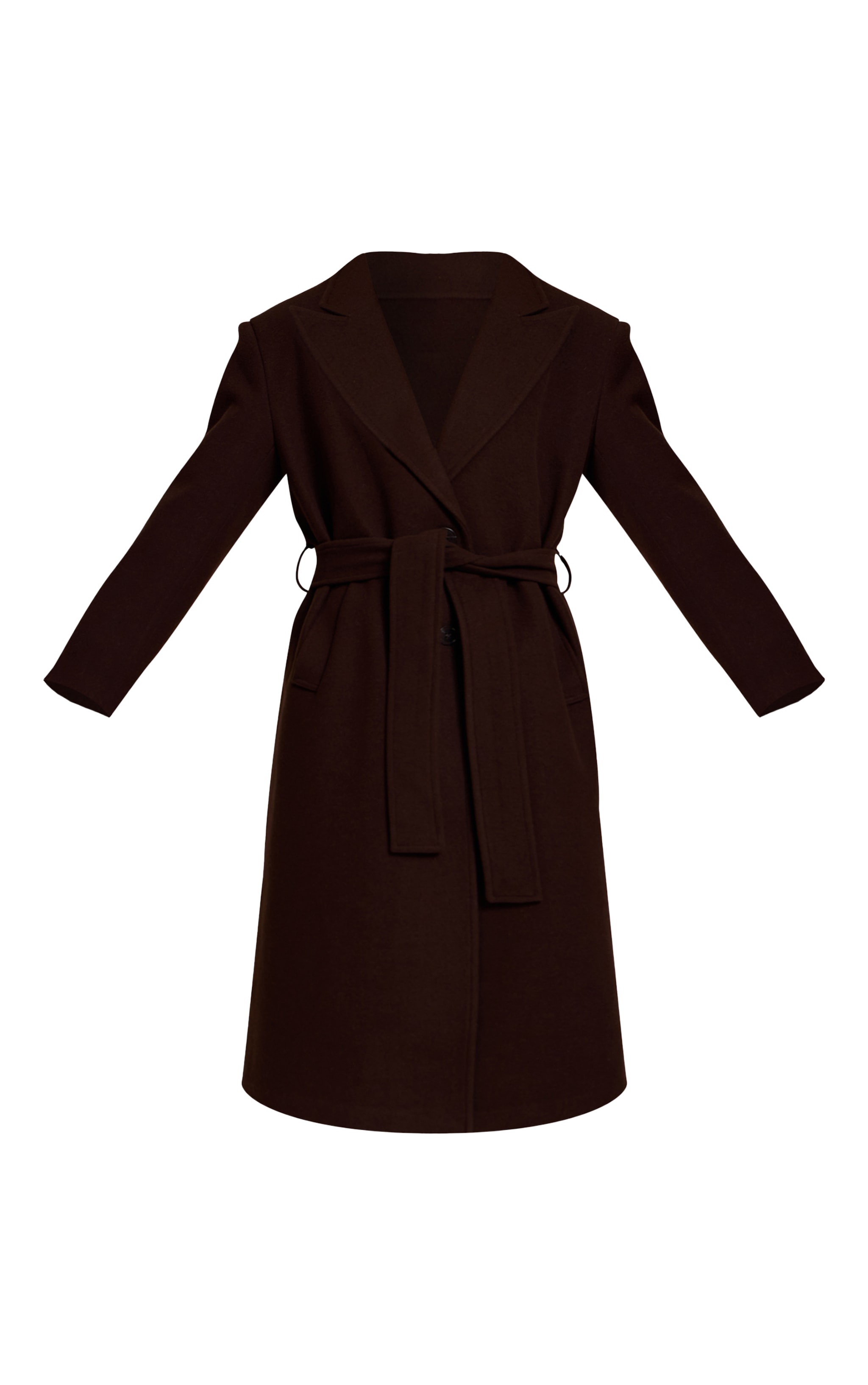 Brown Single Breasted Self Tie Wool Look Maxi Coat image 5