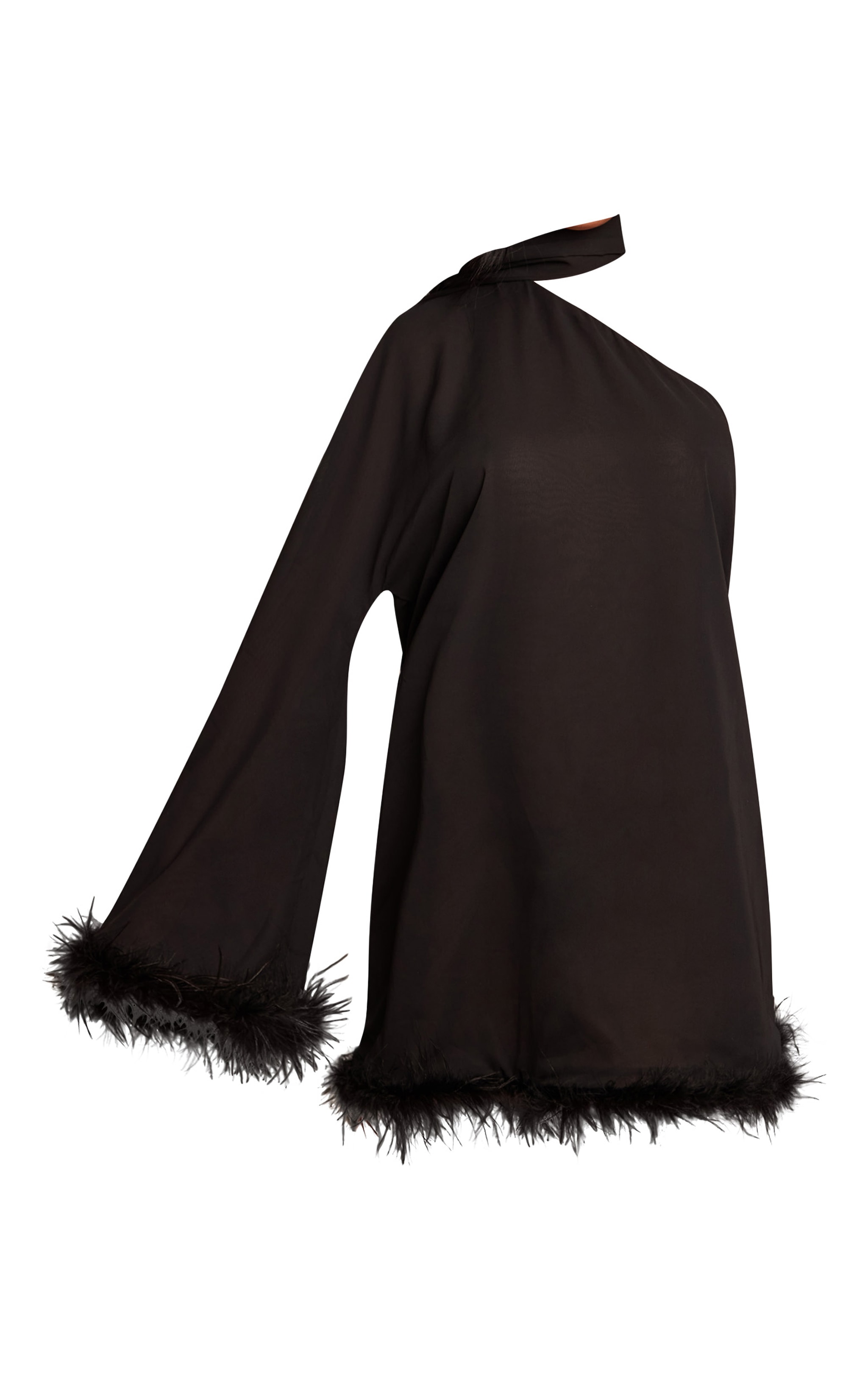 Black Chiffon One Shoulder Feather Detail Shift Dress image 5