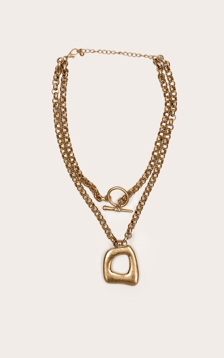 Worn Gold Abstract Pendant Chunky Necklace image 2