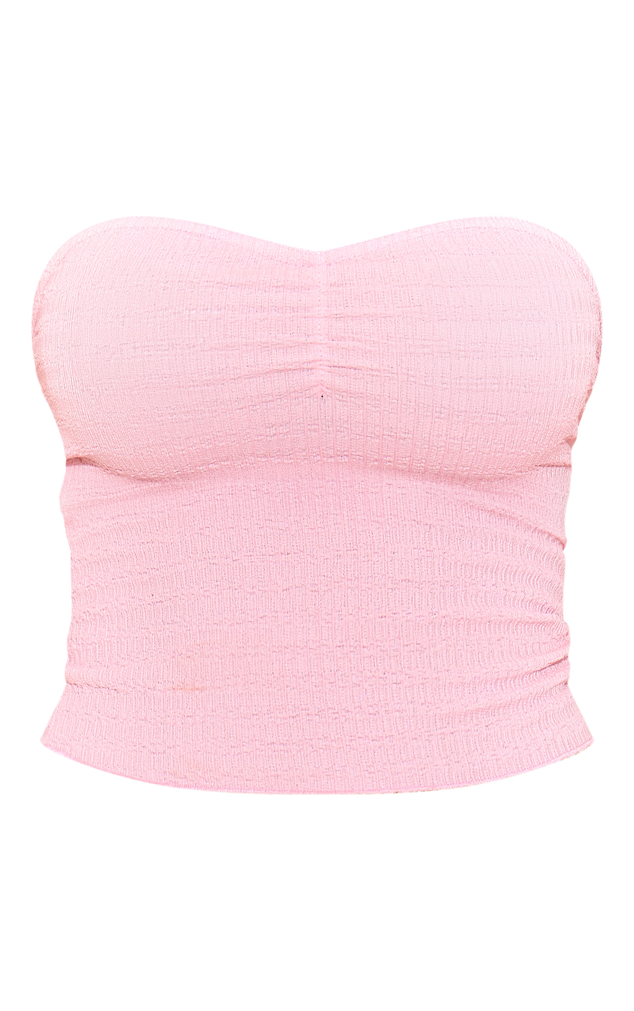 Light Pink Textured Frill Hem Ruched Front Bandeau Top image 5