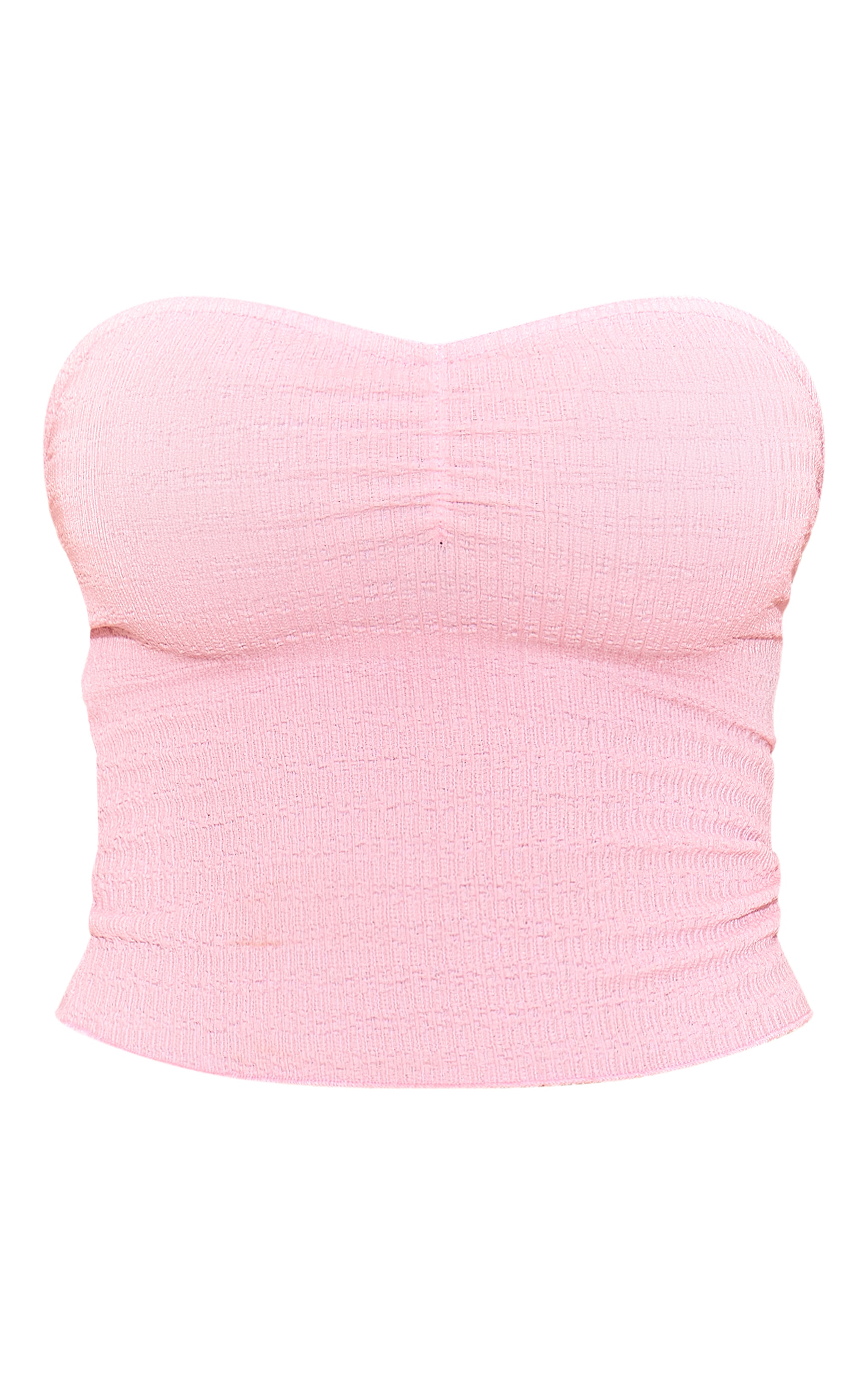 Light Pink Textured Frill Hem Ruched Front Bandeau Top image 5