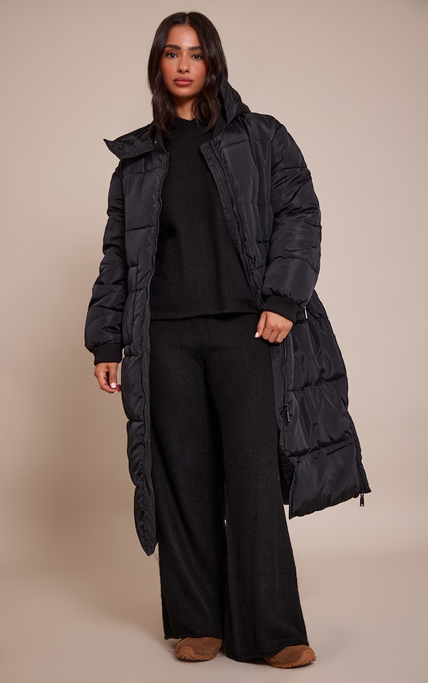 Petite Black Longline Puffer Coat