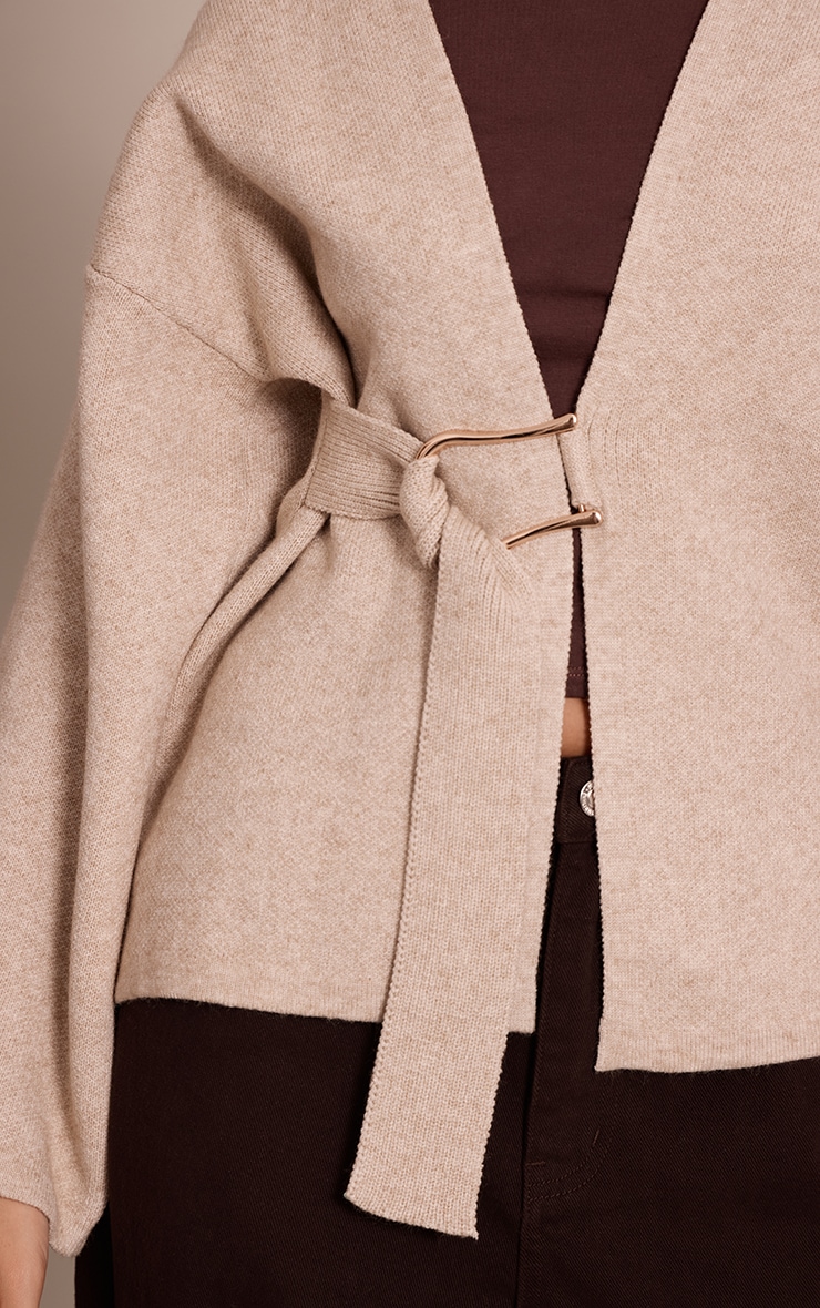 Oatmeal Trim Detail Wrap Style Cardigan  image 4