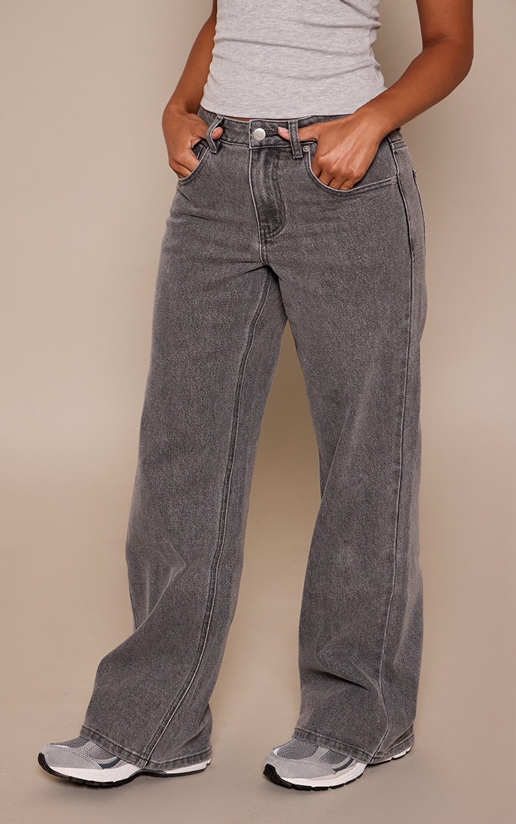 Petite Washed Grey High Waist Straight Leg Stretch Jeans image 4