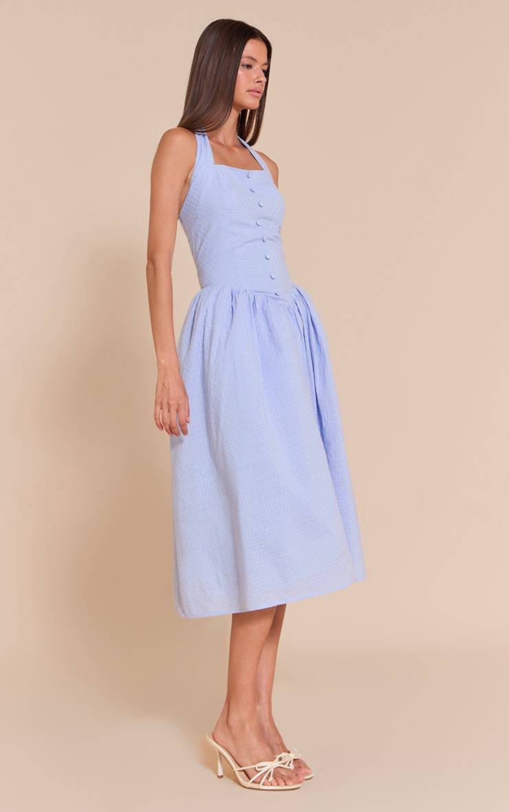 Baby Blue Embroidered Cotton Halterneck Midaxi Dress image 3