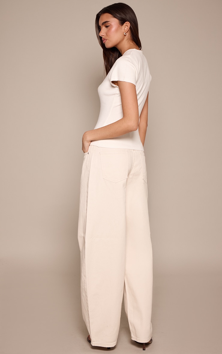 Ecru Low Rise Barrel Jeans image 3