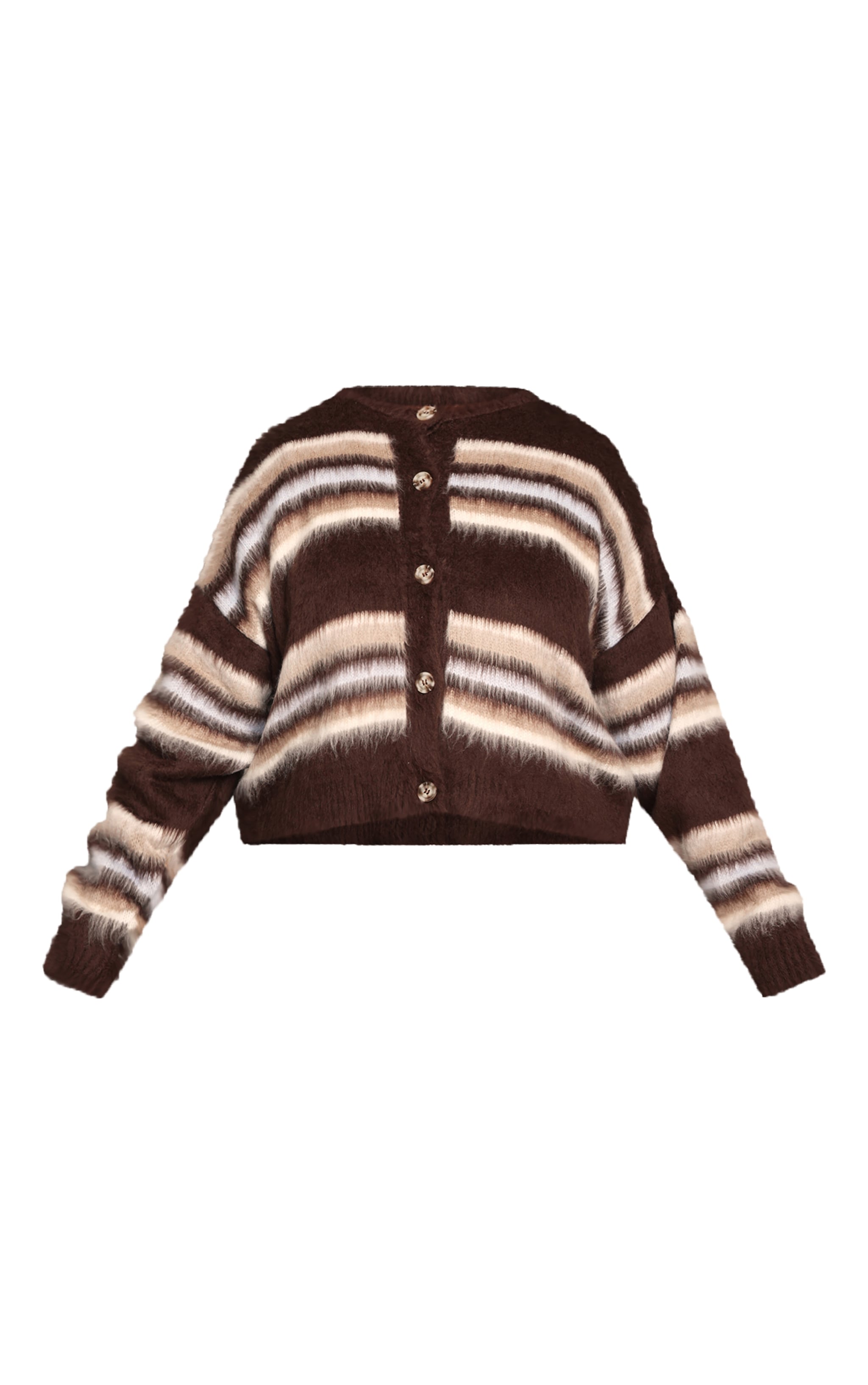 Plus Brown Striped Brushed Knit Cardigan image 5
