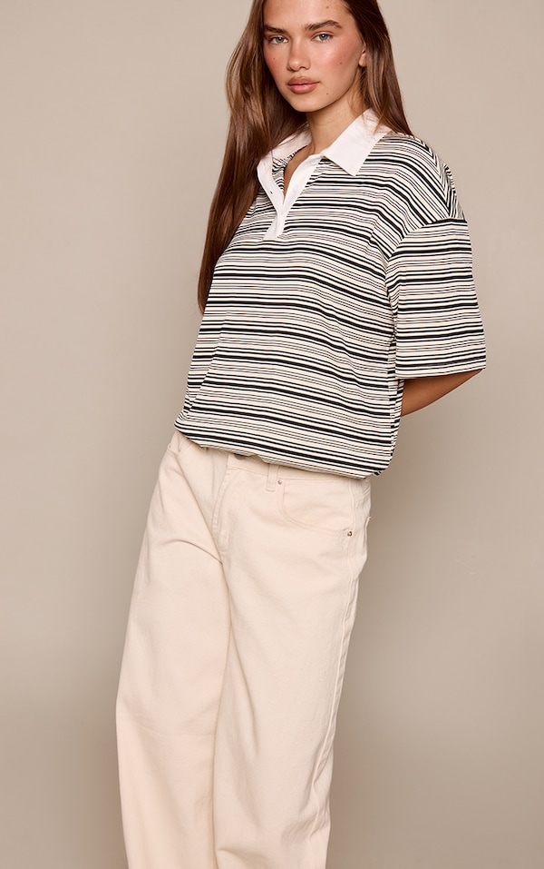 Black Stripe Bubble Hem Rugby Style Top