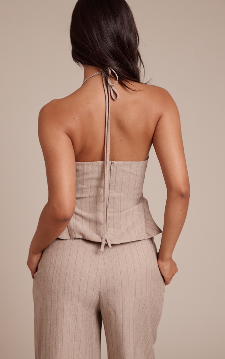 Petite Beige Pinstripe Halterneck Top image 2