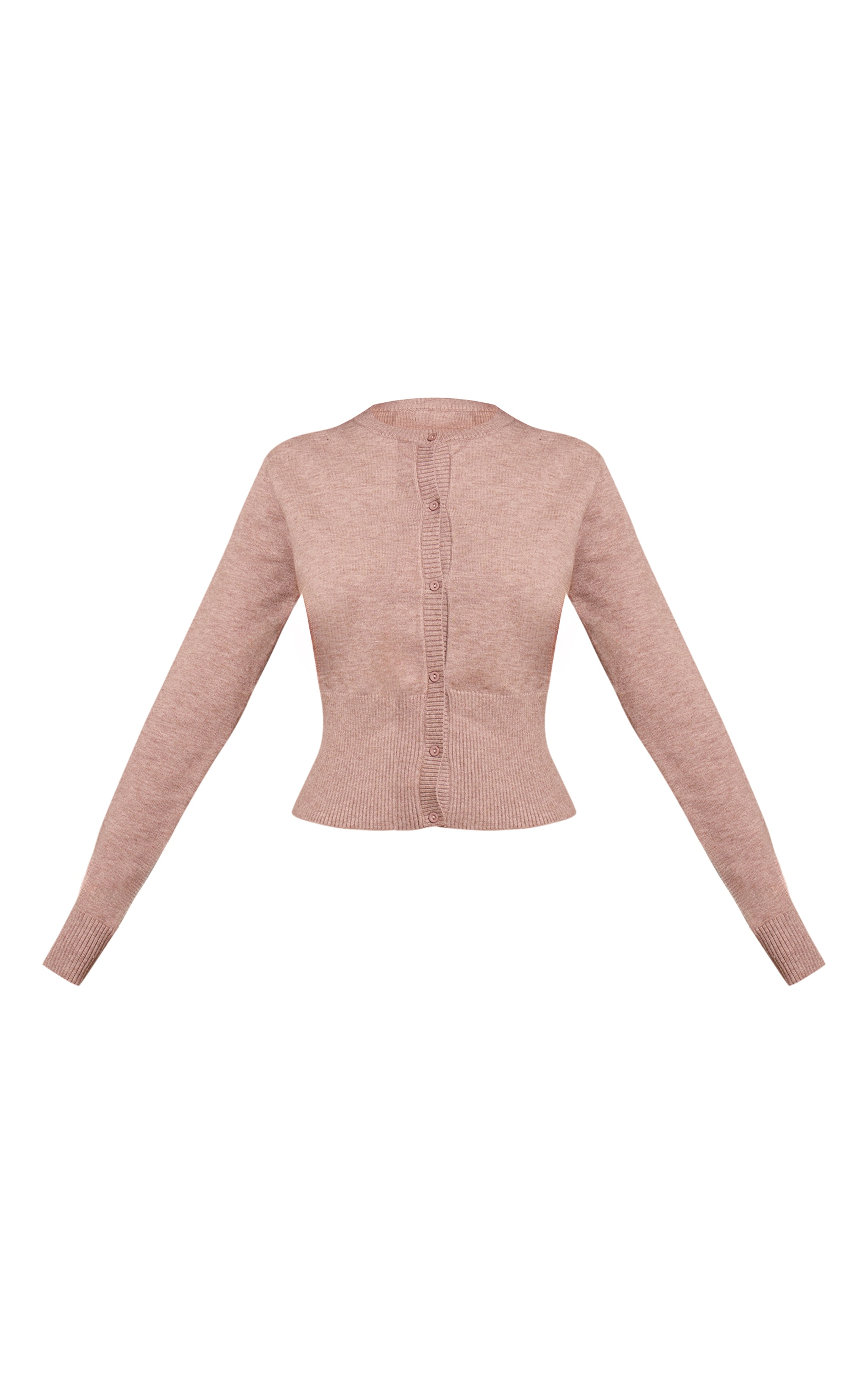 Petite Taupe Ribbed Fitted Waist Knitted Cardigan image 5