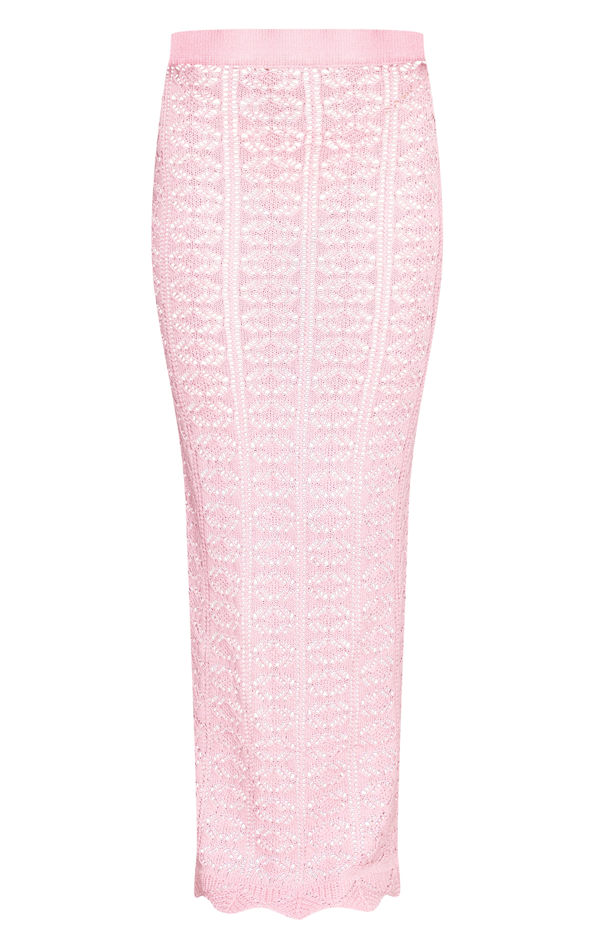 Jupe longue rose tendre en maille style crochet contrasté image 5