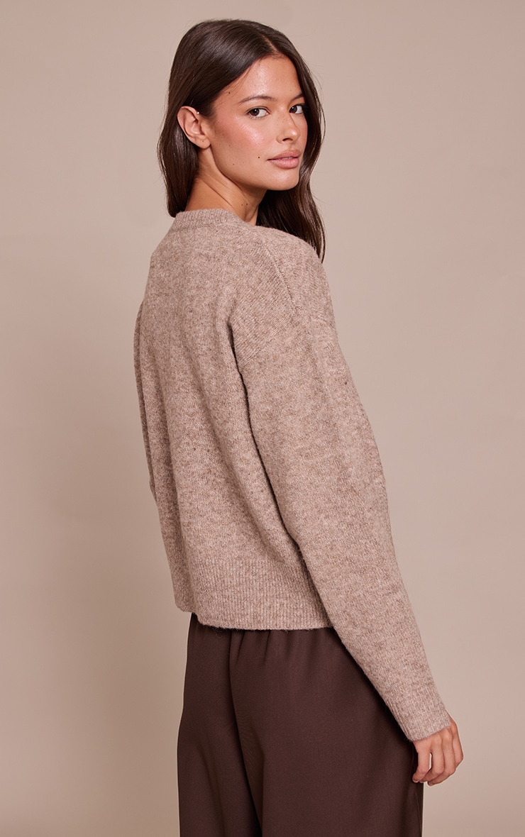 Cardigan en maille tricot taupe à col ras image 2
