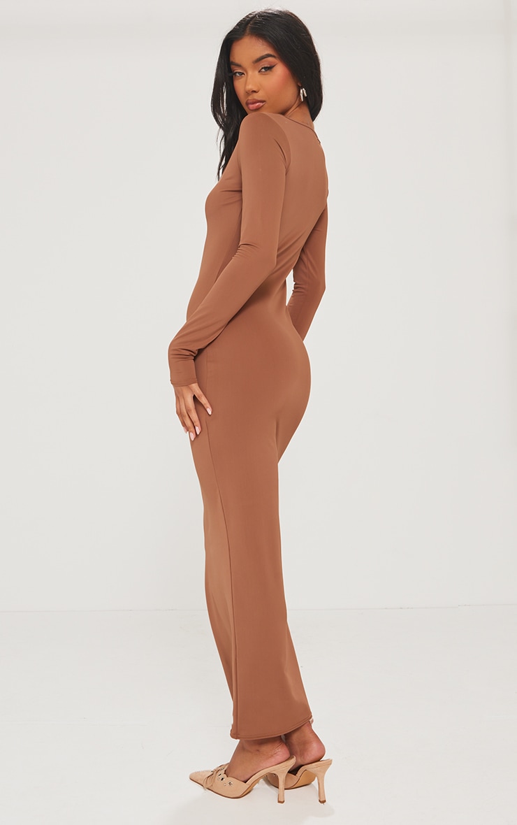 Brown Sculpt Square Neck Long Sleeve Midaxi Dress image 2