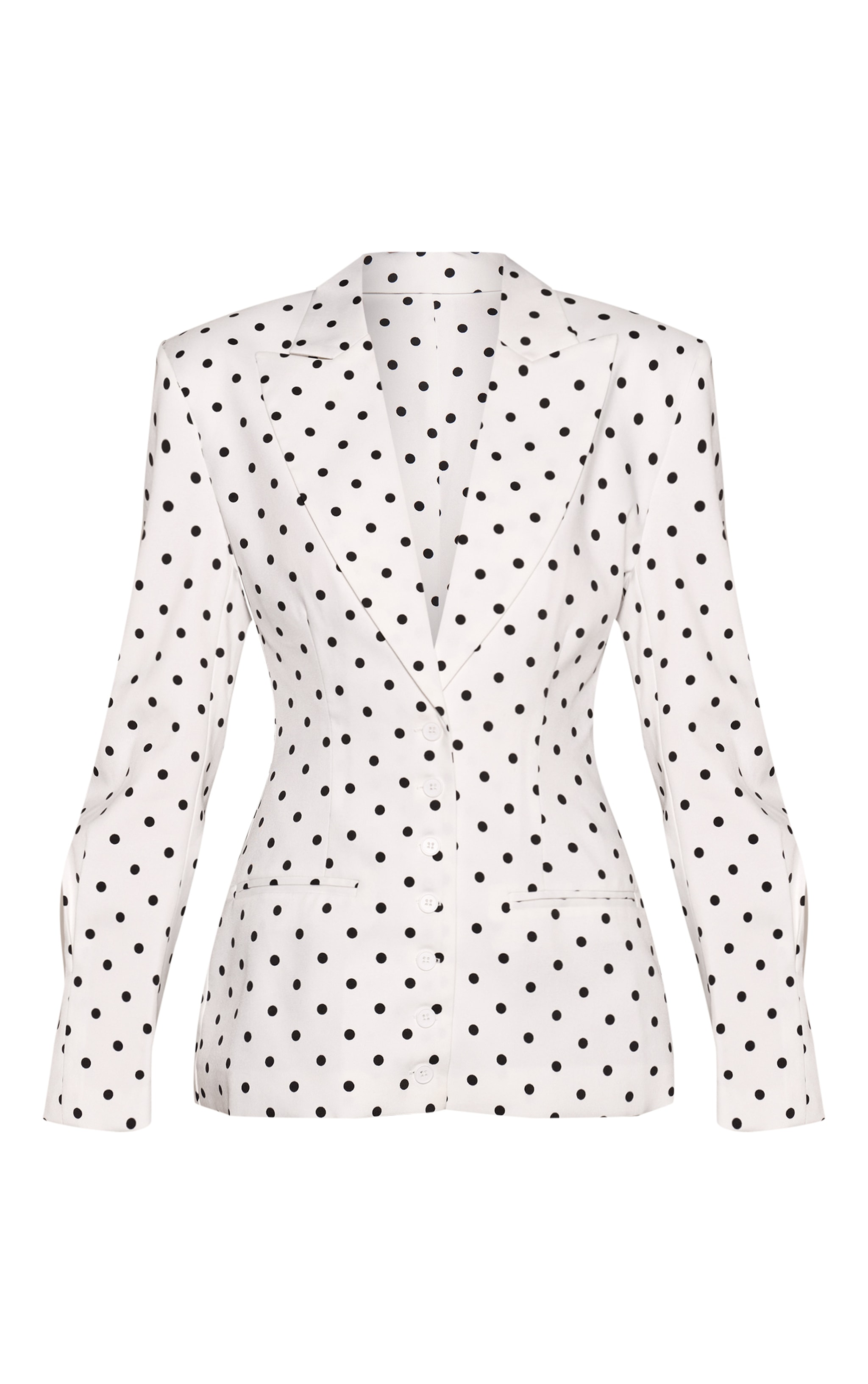 White Polka Dot Lapel Detail Button Down Cinch Waist Blazer  image 5