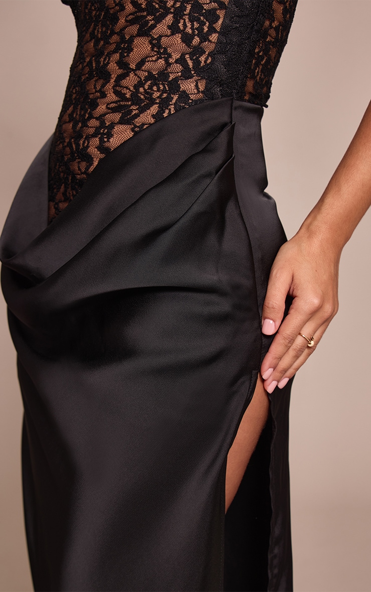 Petite Black Lace & Satin Maxi Dress image 4