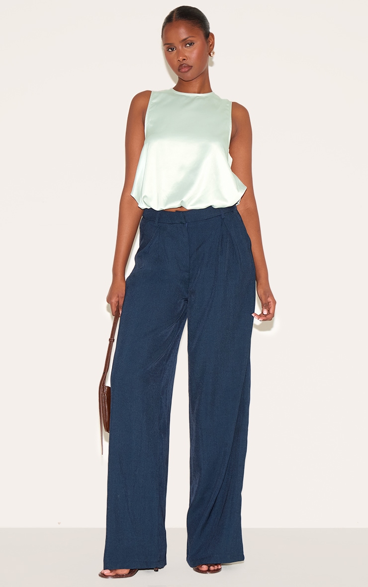 Sage Green Satin Bubble Hem Top image 3