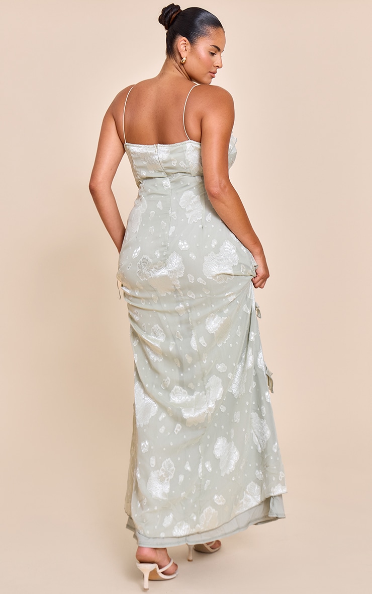 Plus Sage Green Embroidered Frill Maxi Dress image 2