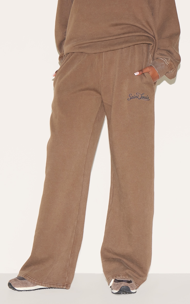 Taupe Saint Louis Embroidered Wide Leg Sweatpants image 2