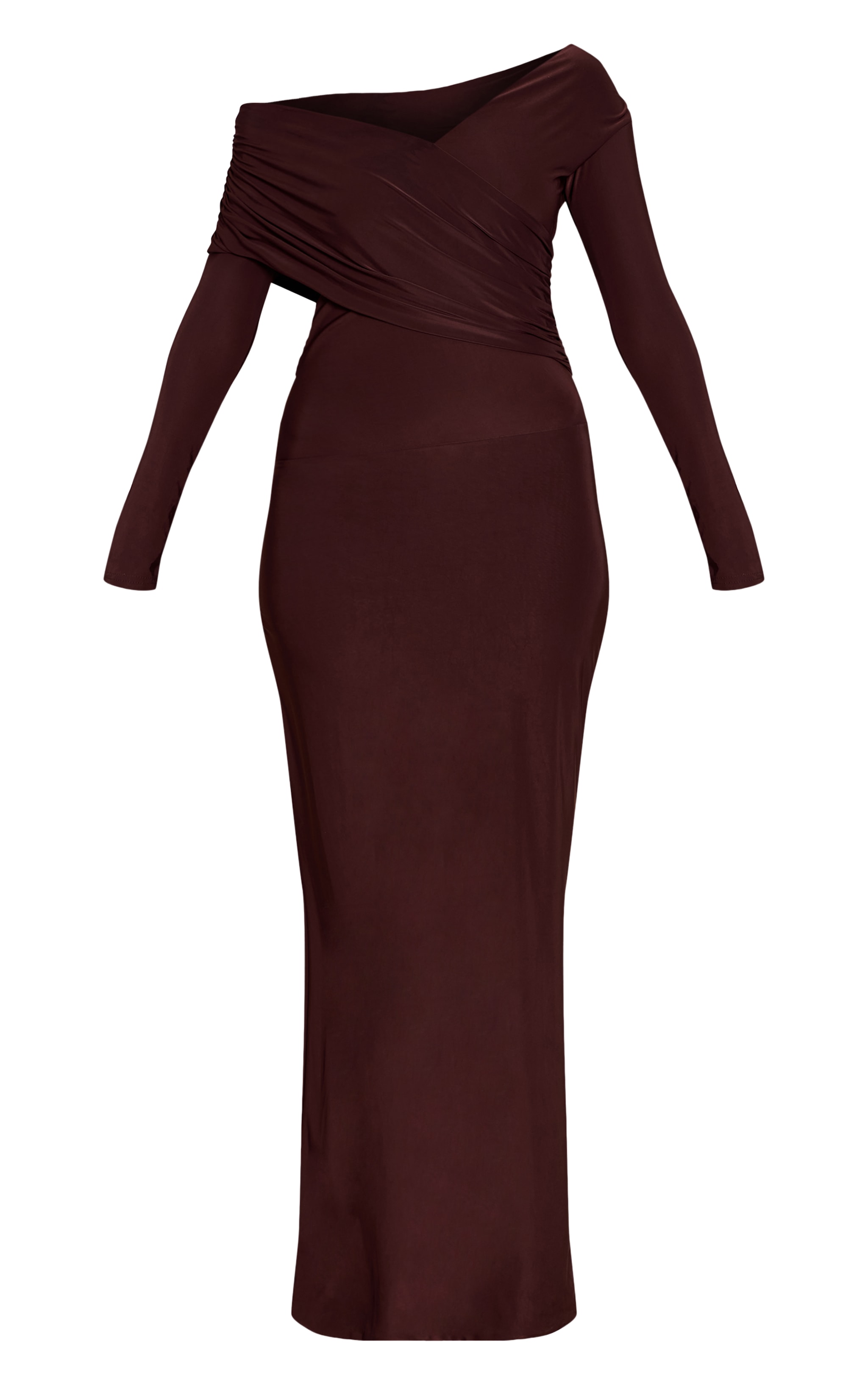 Chocolate Slinky Cross Wrap Maxi Dress image 5