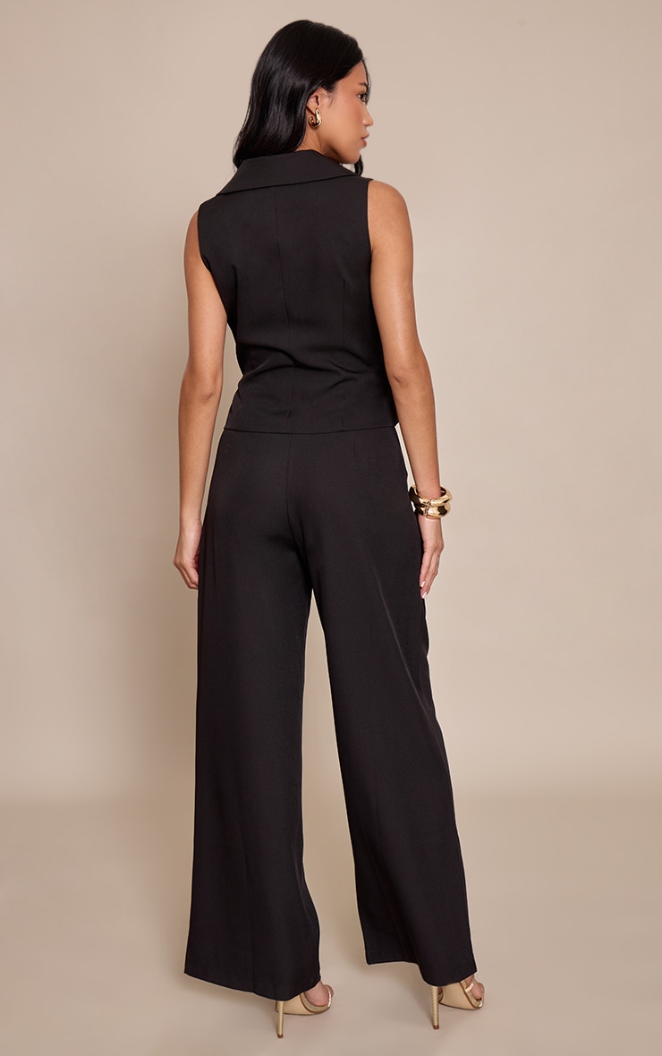 Black Tailored Woven Button Down Waist Coat Jumpsuit image 2
