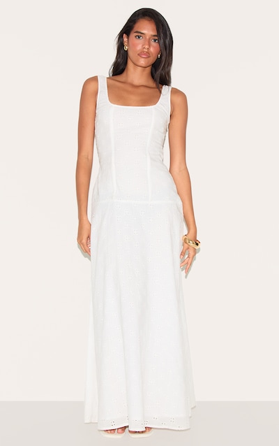 White Broderie Corset Midaxi Dress