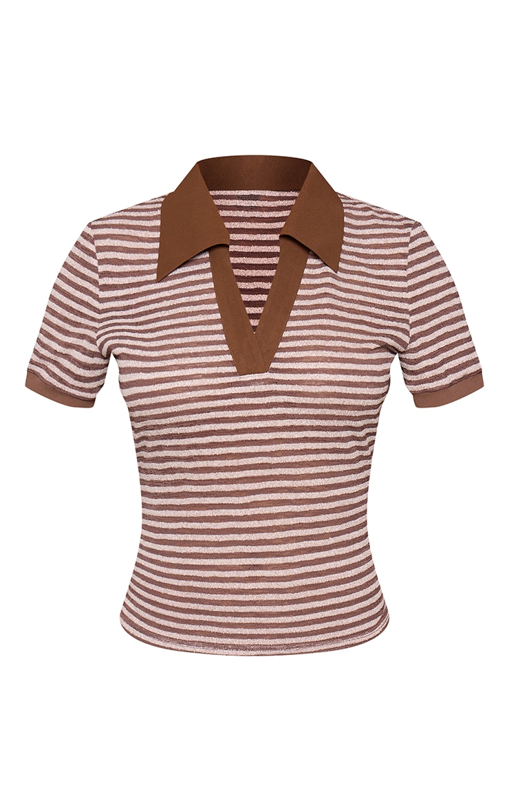 Chocolate Textured Stripe Rugby Style Top image 5
