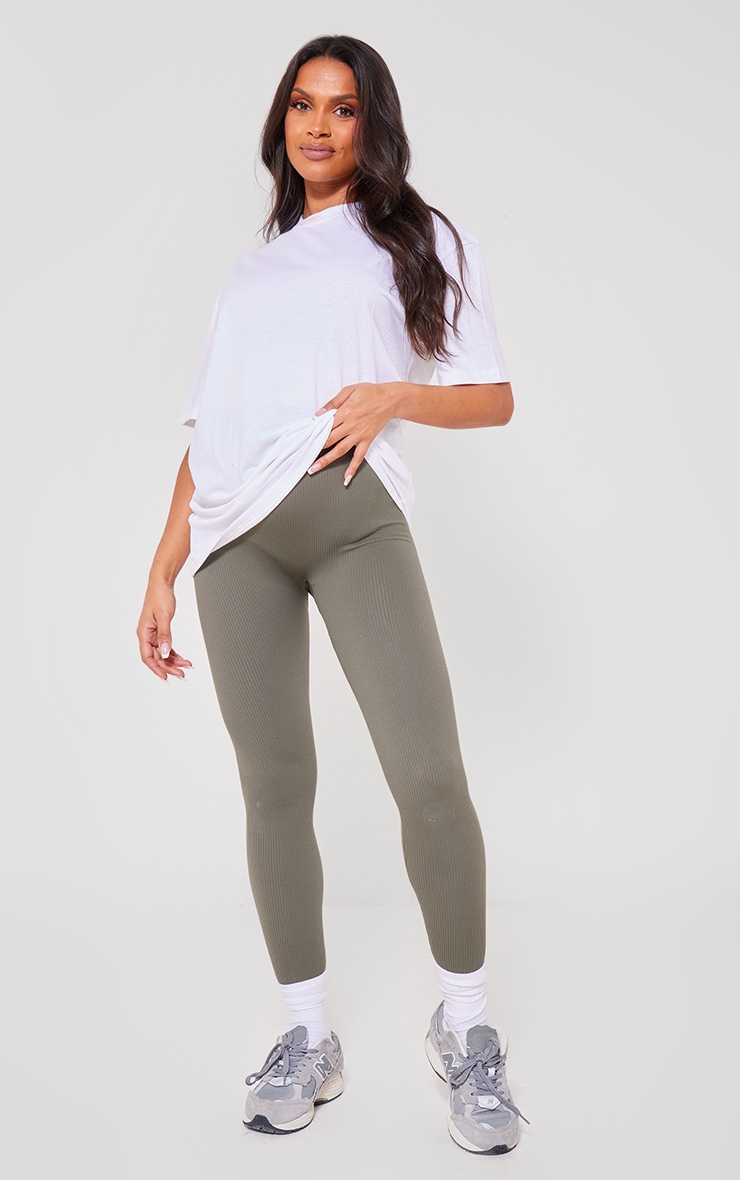 Maternité Legging de grossesse côtelé vert olive kaki détail contours image 2