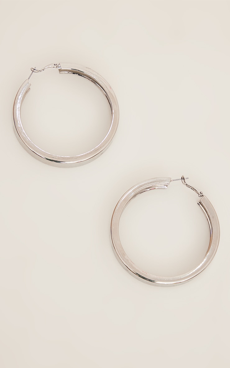 Silver Thick Chunky Statement Hoop Earrings image 2