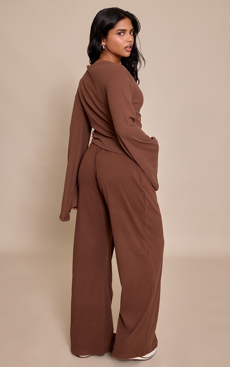 Petite Chocolate Pleat Detail Wide Leg Trousers  image 3
