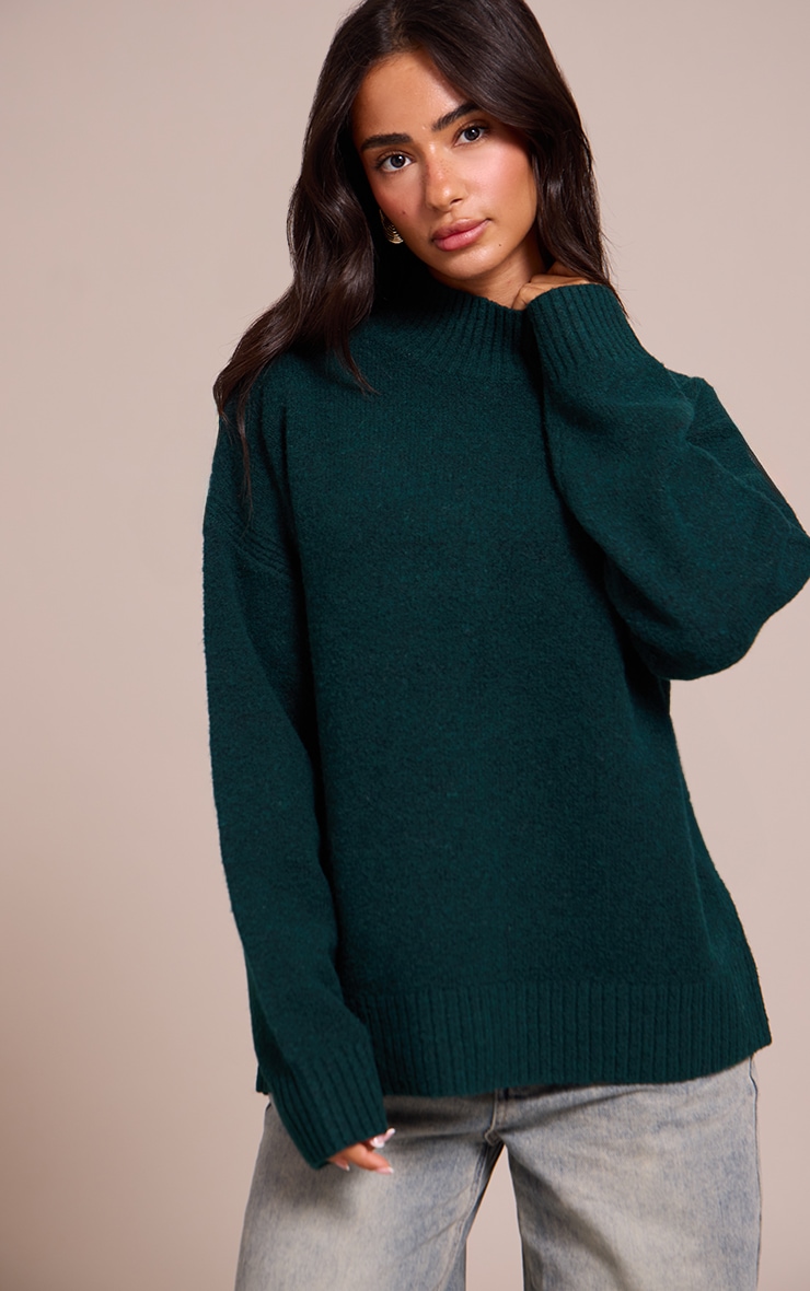 Petite Emerald Knit Oversized Polo Neck Sweater image 4