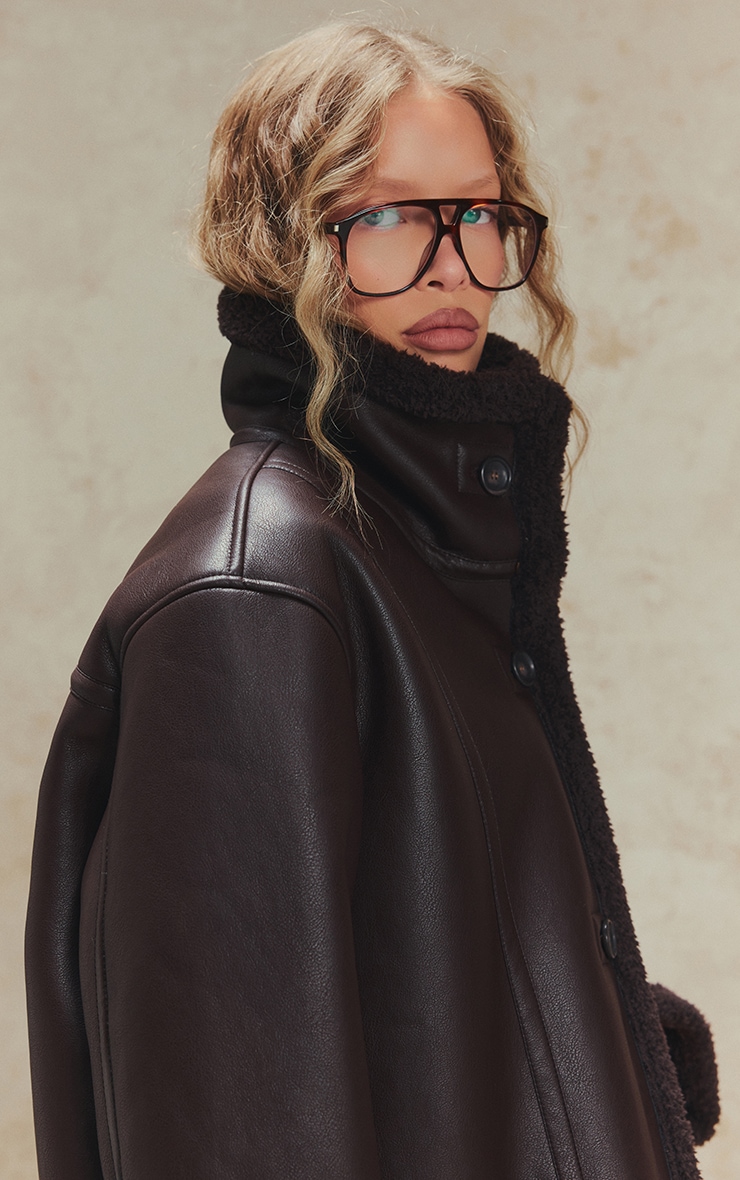 Burgundy Borg Lining Funnel Neck Aviator image 3