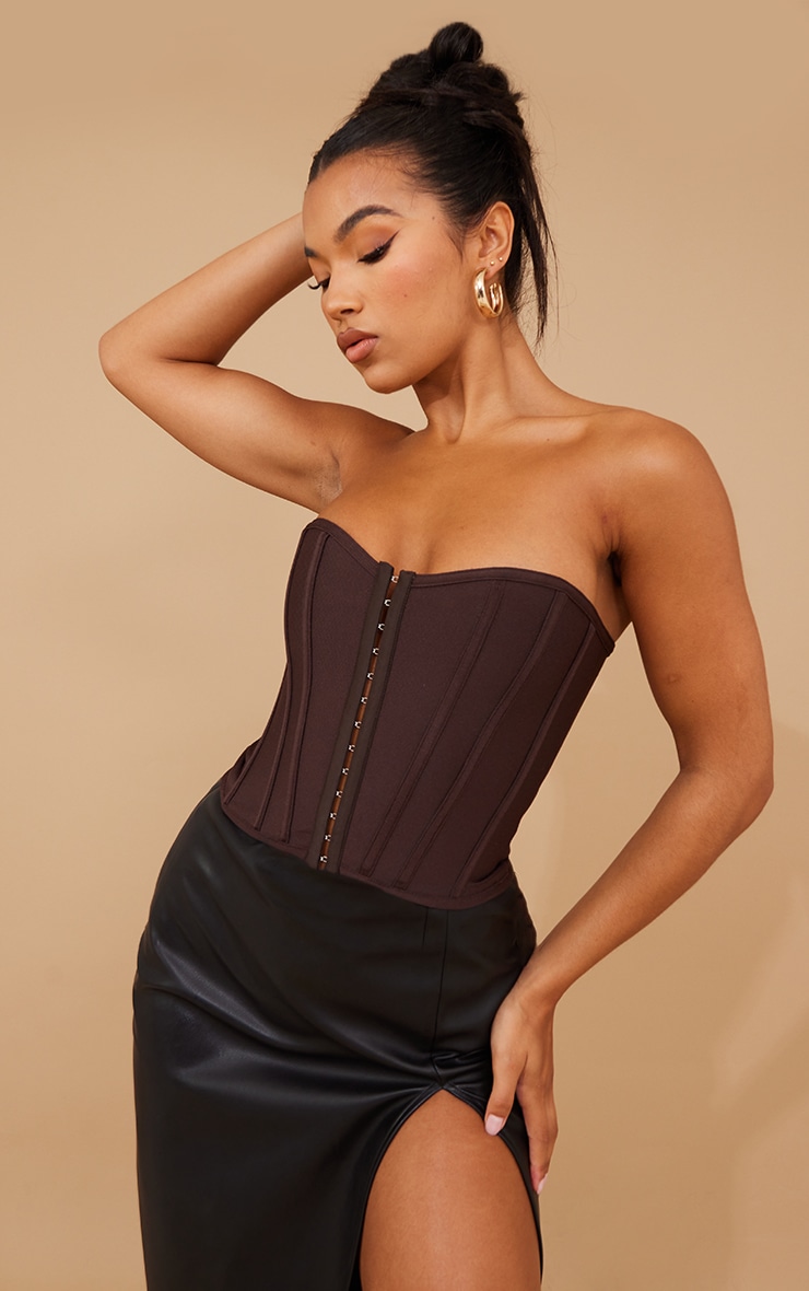 Deep Brown Bandage Hook And Eye Structured Corset image 1