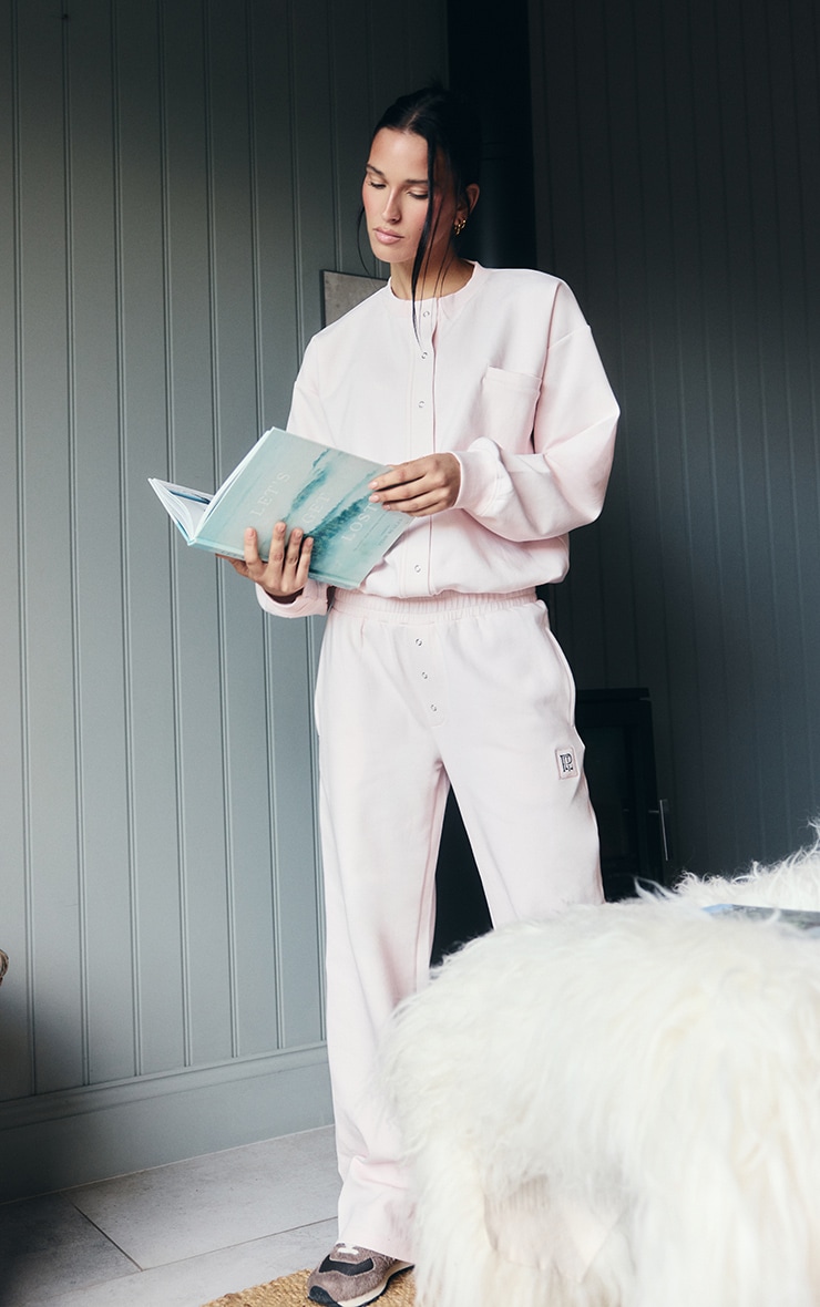 PLT Pink Interlock Button Up Wide Leg Sweatpants image 1