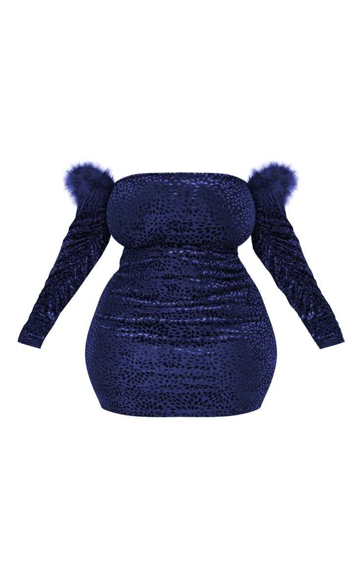 Plus Robe bustier bleu marine dévorée à épaules dénudées et bordure en fausses plumes image 5